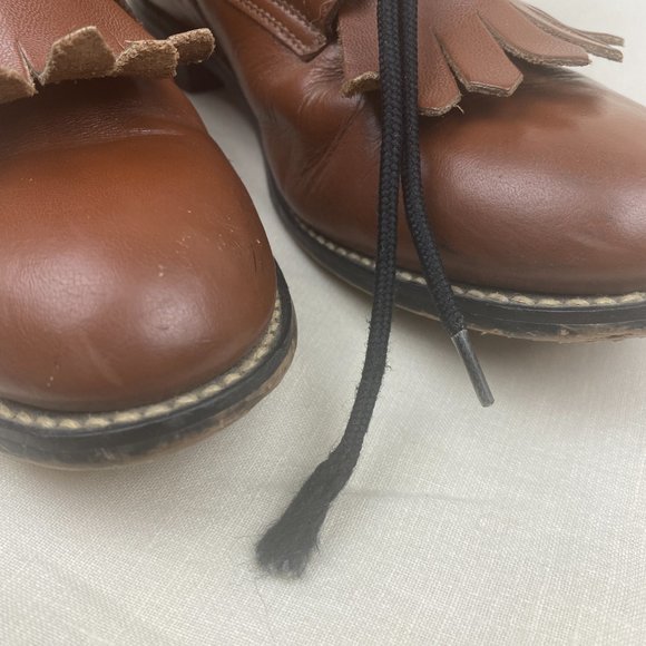 Vintage 1980s Justin Leather Brown Lace Up Roper Western Cowboy Kiltie Boots - Picture 12 of 16